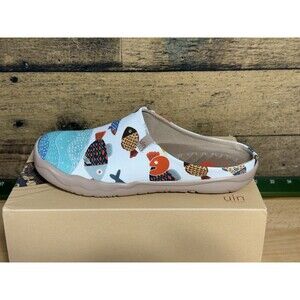 🔥NEW UIN Happy Fish Shoe Sz 7 White Blue Barefoot Slipper Mules Clogs $120